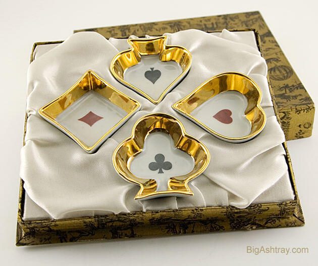 Fancy French Porcelain Game Table Ashtray Set