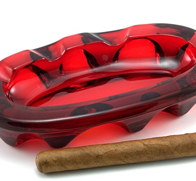 Mid-Century Modern Ashtray in Ruby Glass