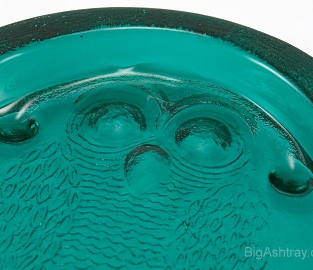 Huge Peacock Blue Ghost Owl Ashtray by Blenko