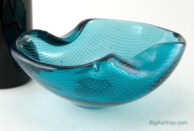 Hand Blown Controlled Bubble Ash Bowl in Turquoise