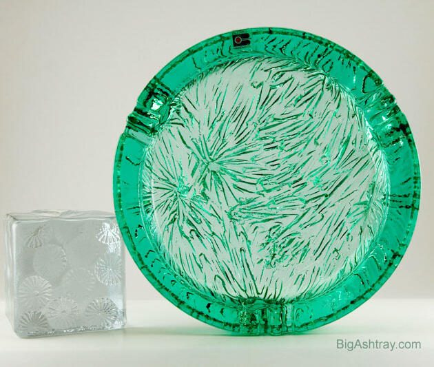 Huge Blenko Vaseline Green Party Ashtray with Sticker