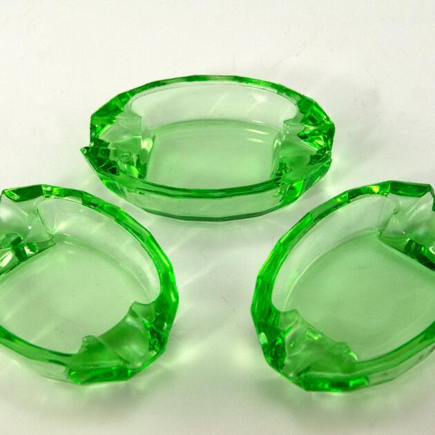 Emerald Czech Crystal Personal Ashtrays Set of 3