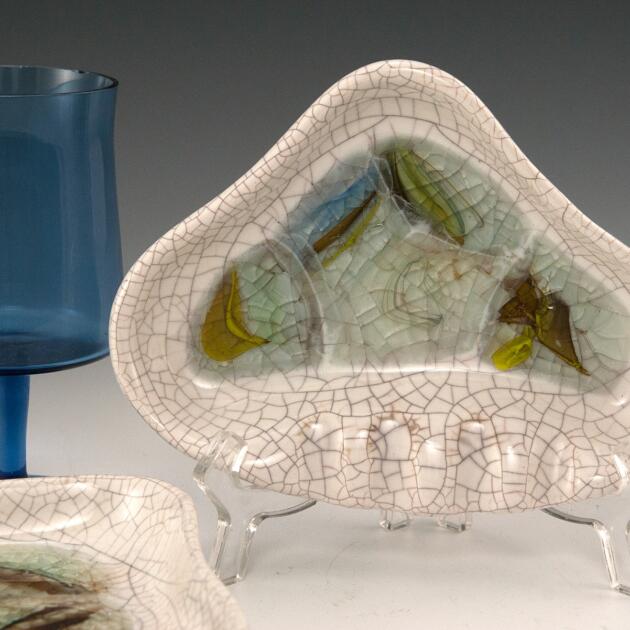 Retro Modern Ashtray Ceramic & Glass Set of 2