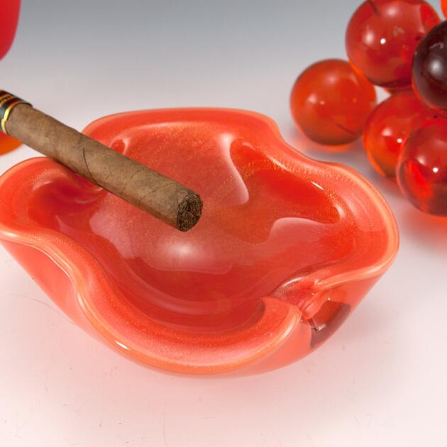 Vintage Barbini Art Glass Ashtray in Orange with Gold