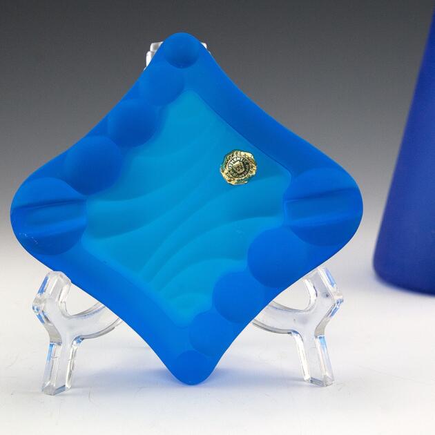 Art Deco Ashtray in Blue Satin Glass by Westmoreland