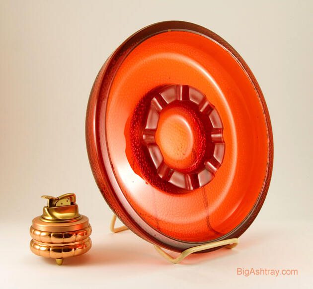 Immense Tangerine Art Glass Ashtray
