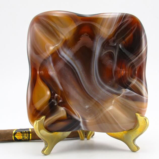 Vintage Retro Glass Ashtray Chocolate Cream Slag Glass