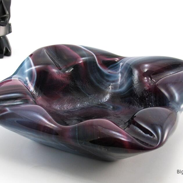 Slag Glass Cigar Ashtray by Imperial in Purple and Cream