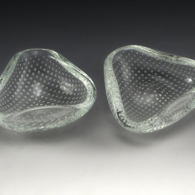 Petite Venini Art Glass Ash Bowls Precision Diamond Bubbles
