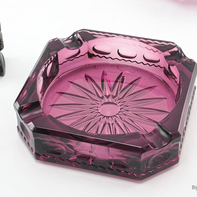 Rare King's Crown Ashtray in Plum by Tiffin Glass, US Glass