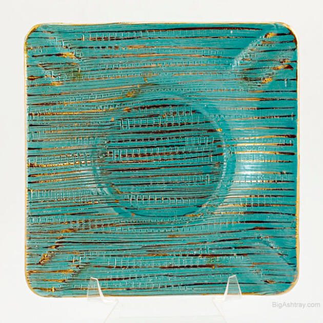 Large Turquoise and Gold Ceramic Ashtray Made in Italy