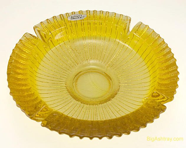Lemon Yellow Blenko Ashtray with Foil Hand Label