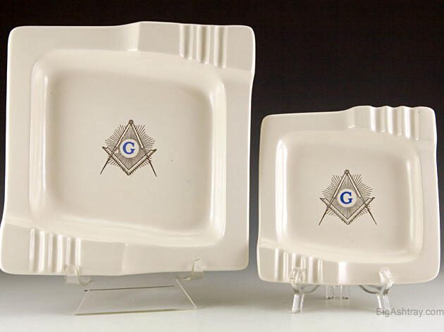Masonic Square and Compass Emblem Ashtray Set