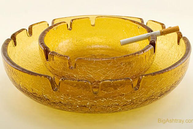 Massive Ash Bowl Set in Amber Crackle by Viking Art Glass