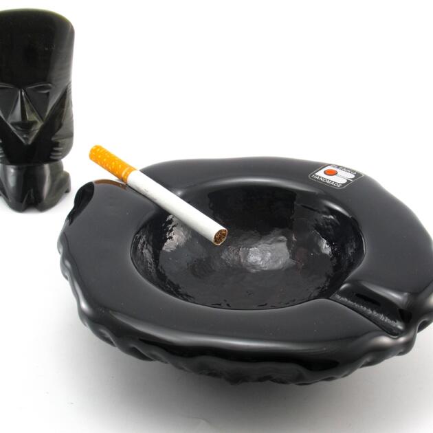 Blenko Lava Ashtray in Black Amethyst with Label