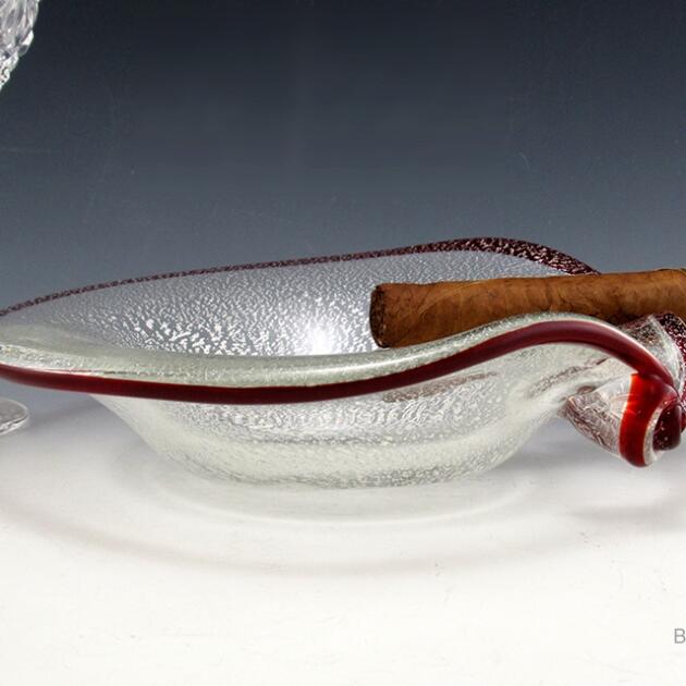 Mid-Century Venetian Glass Silver Veil and Ruby Ashtray