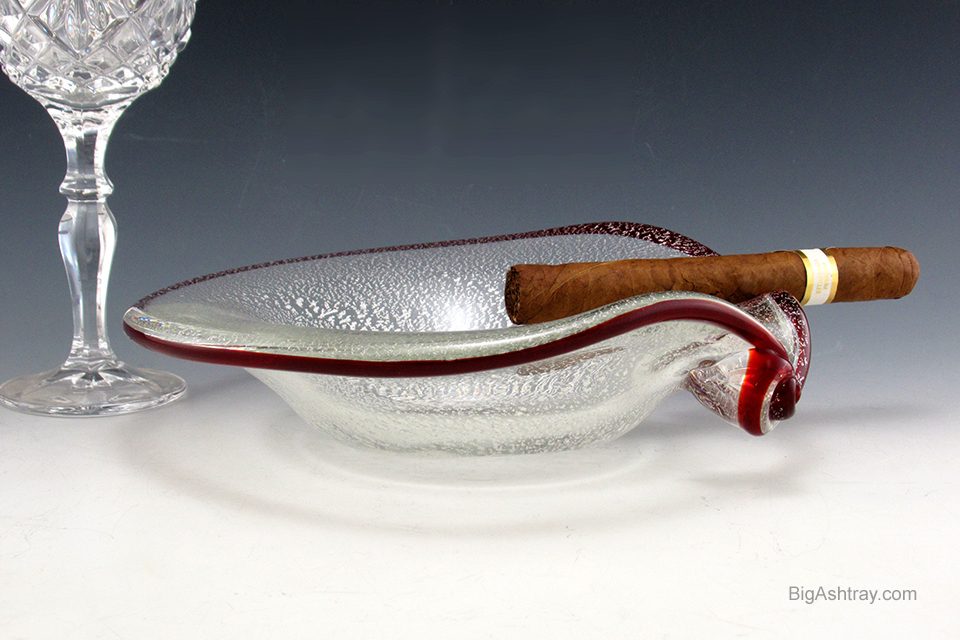 Mid-Century Venetian Art Glass Silver Veil and Ruby Ashtray