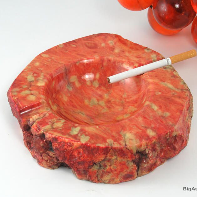 Vintage Alabaster Groovy Orange Ashtray Mid-Century Italy Label
