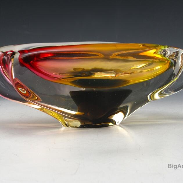 Mid-Century Modern Czech Art Glass Ashtray with Bohemia Label