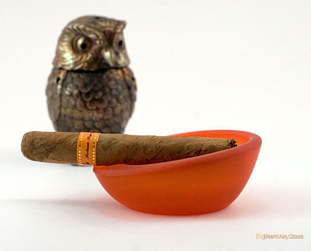 Mid-Century Modern Elliptic Frosted Tangerine Glass Party Ashtrays