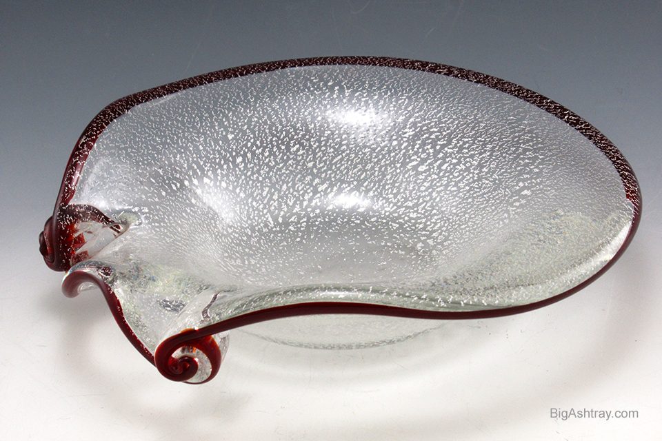 Mid-Century Venetian Art Glass Silver Veil and Ruby Ashtray - Image 2
