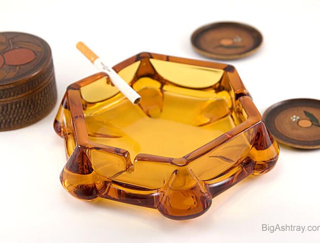 Mod Amber Glass Party Ashtray by Viking Art Glass