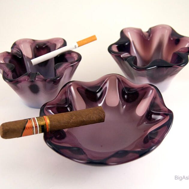 Mod Purple Opaline Art Glass Ashtray Set of Three