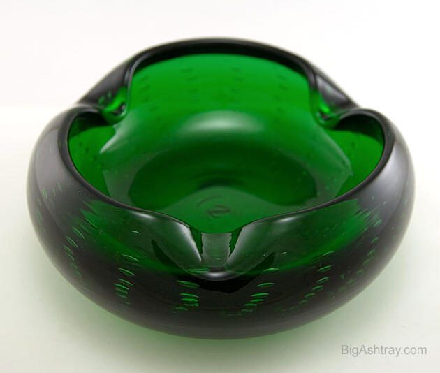 Murano Blown Bullicante Art Glass Cigar Ashtray in Emerald