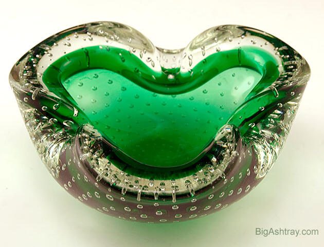 Murano Cased Glass Ashtray with Concentric Bubbles