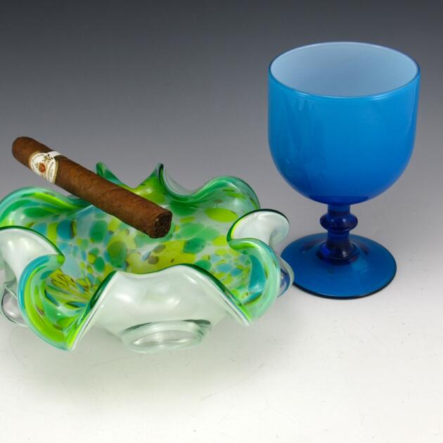 Vintage Murano Art Glass Cigar Bowl Confetti Metallic Decor