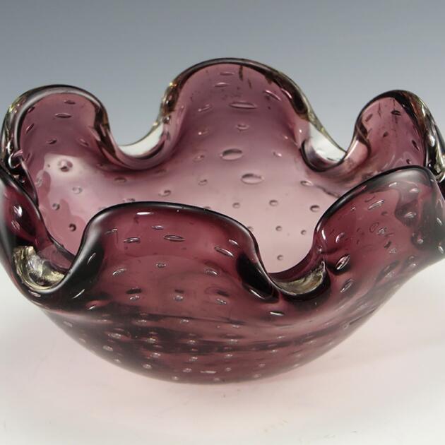 Hand-Blown Ashtray in Amethyst with Intentional Bubbles