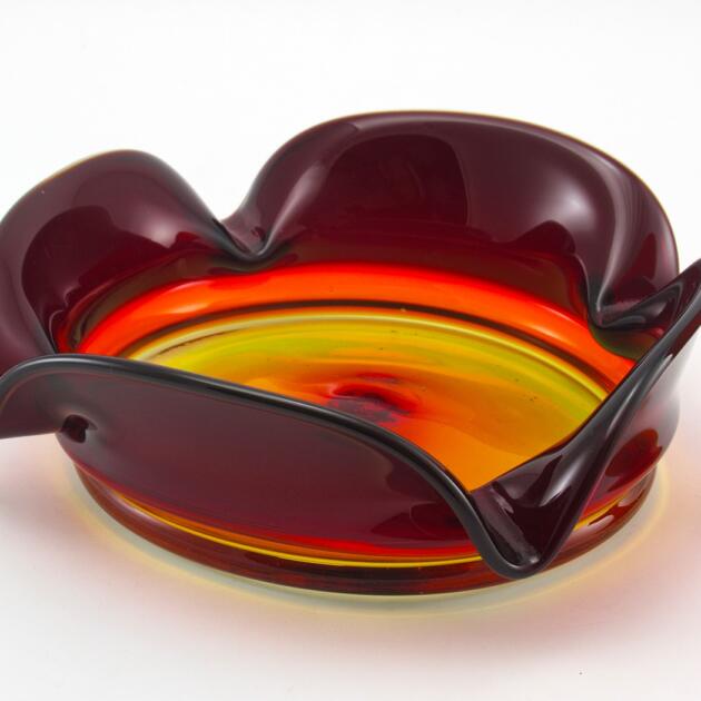 Blenko Ashtray Bamboo Line in Tangerine from the 1970's