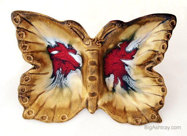 Red Winged Butterfly Vintage Pottery Ashtray