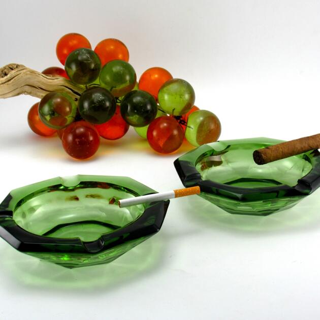 Ashtray Set Retro 1970's Glass Avocado Green