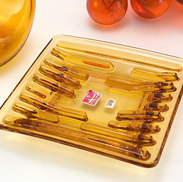 Modernist Multi-Rest Glass Ashtray in Amber