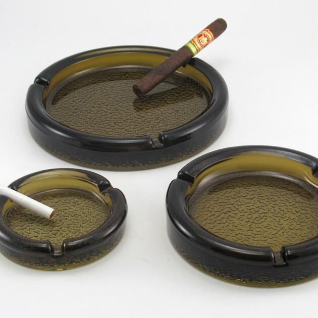 Retro Glass Ashtray Set Wind Drift Unused in Box 1970s