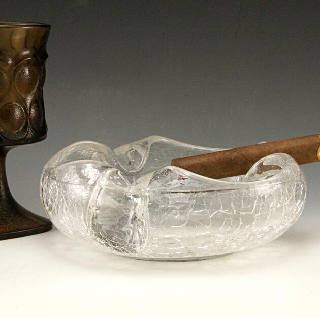 Clear Crackle Glass Vintage Cigar Ashtray by Viking