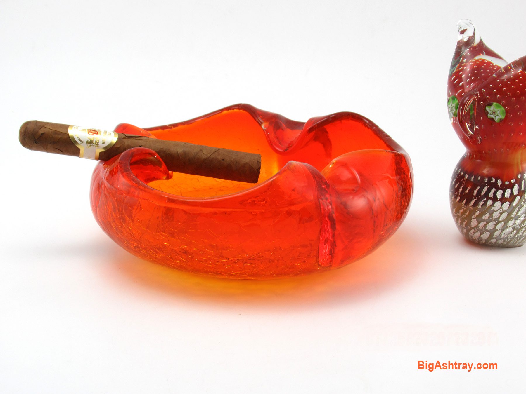 Tangerine Dream Vintage Crackle Glass Cigar Bowl - Image 3
