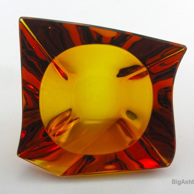 Dazzling Amber Crystal Ashtray Mid-Century Modern High Quality