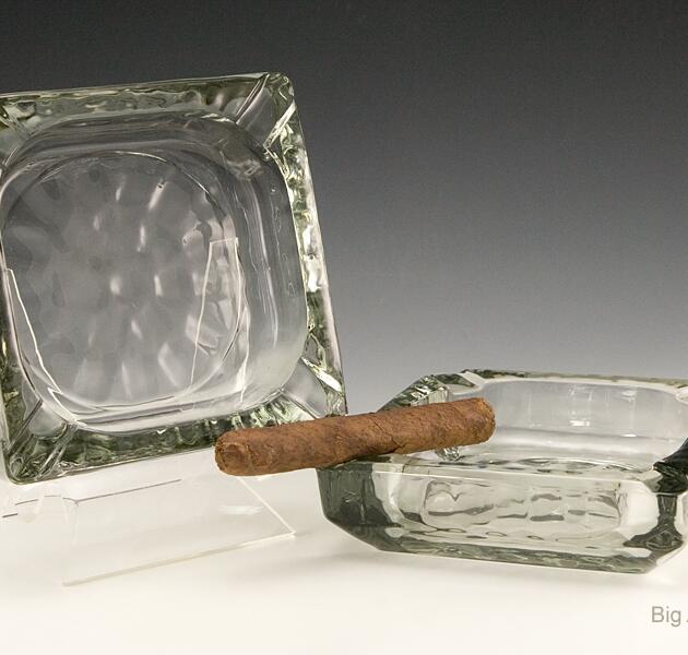 Pair of Large Post Modern Hammered Glass Cigar Ashtrays