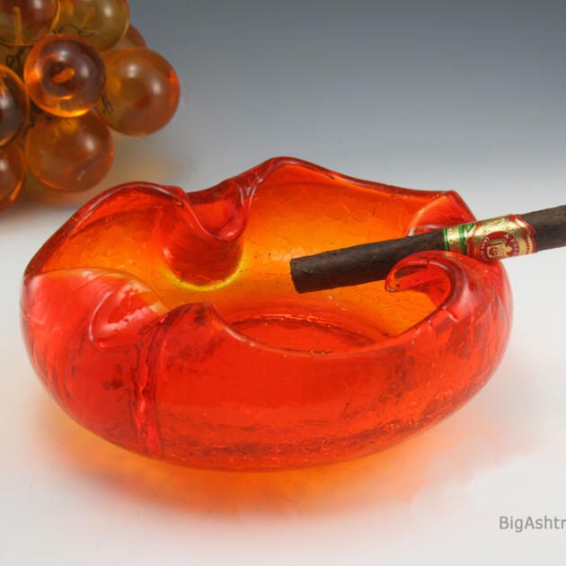 Tangerine Dream Vintage Crackle Glass Cigar Bowl