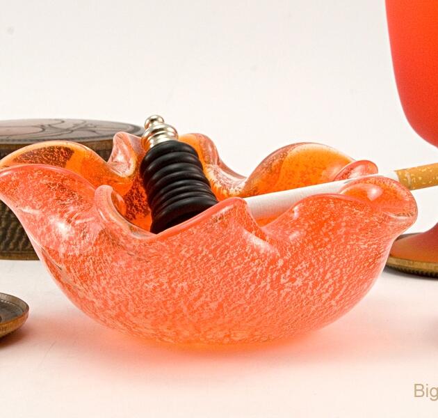 Retro Mod Japanese Murano Orange Sparkle Ashtray