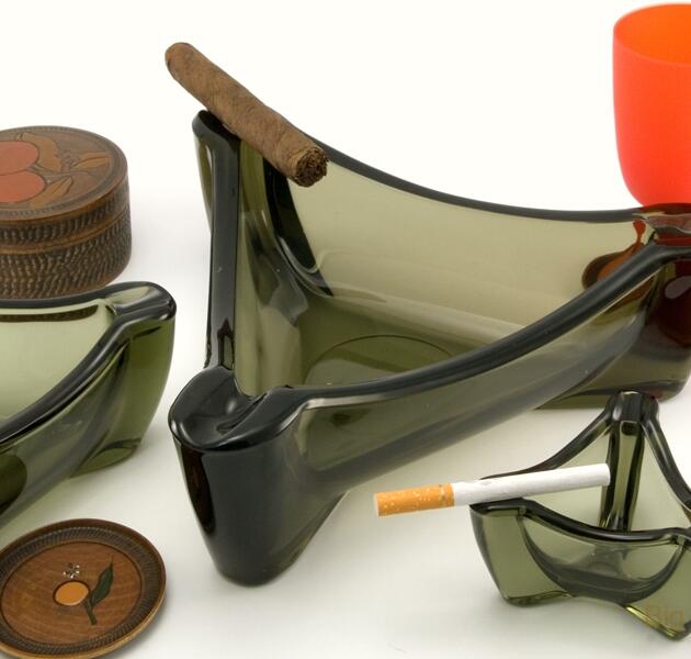 Huge Modernist Decor Smoked Moss Cigar Ashtray Set