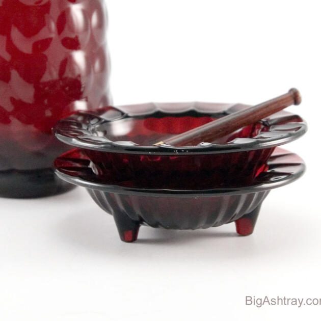 Pair of Vintage Ruby Red Tripod Foot Smoking Ashtrays