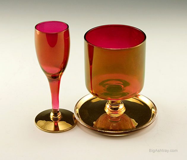 Ruby Gold Art Glass Absinthe Goblet and Stash Holder