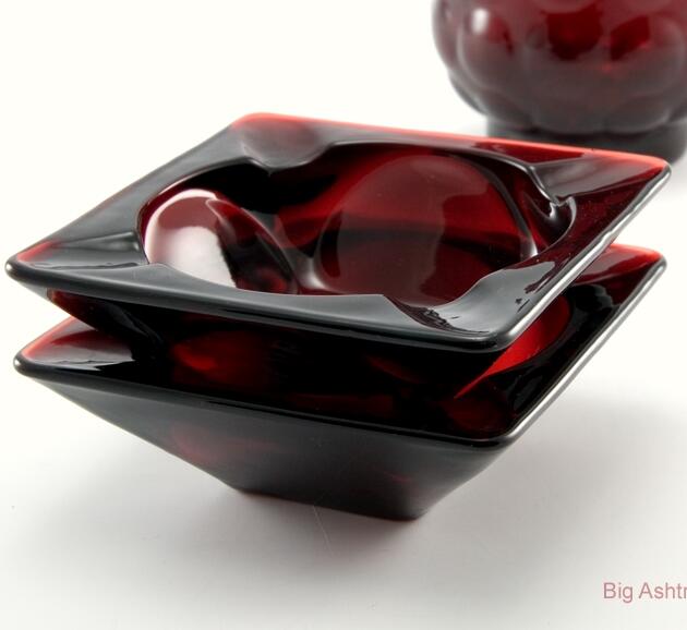 Classic Royal Ruby Glass Vintage Ashtray Set of 2