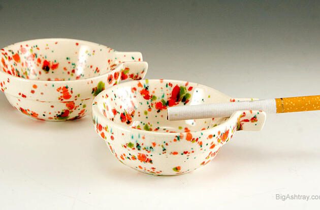 Set of Personal Size Ashtrays with Confetti Decor