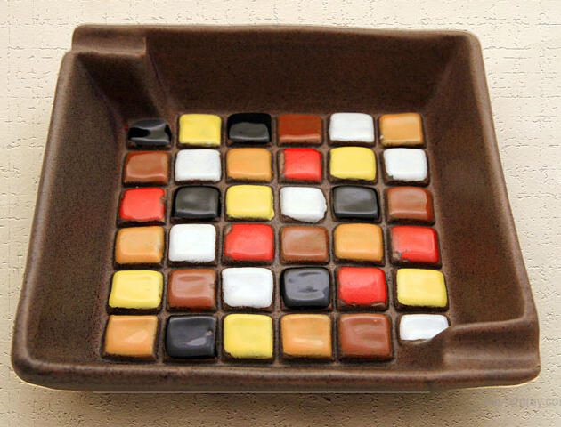 Signed Italian Enamel Redware Ashtray