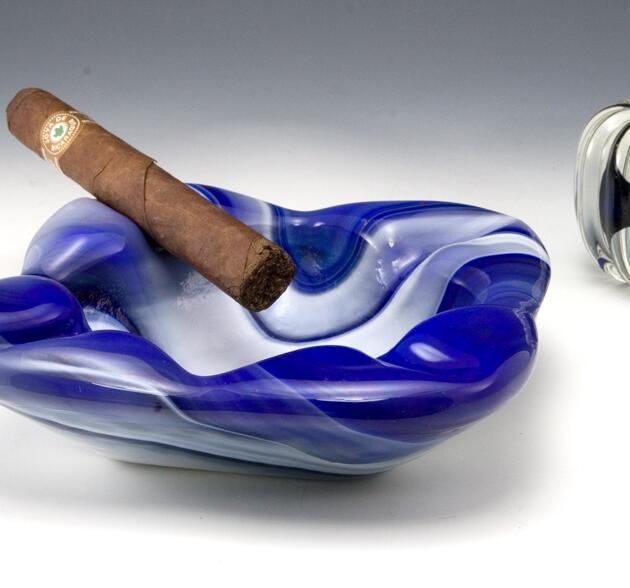 Blue Berries and Cream Slag Glass Cigar Ashtray