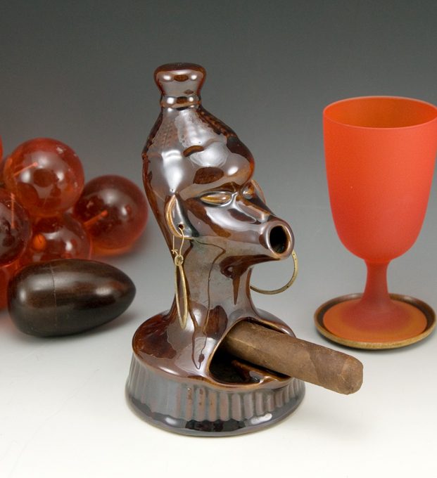 Smoking Native Figural Ashtray with Real Earrings - Image 4
